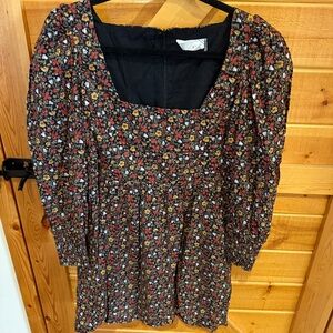 Hyacinth House Black Multi Floral Square Neck Spencer Mini Dress